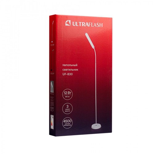 Светильник напольный светодиодный торшер 12Вт, 4500К, 3 уровня яркости, UF-830 C01 белый Ultraflash
