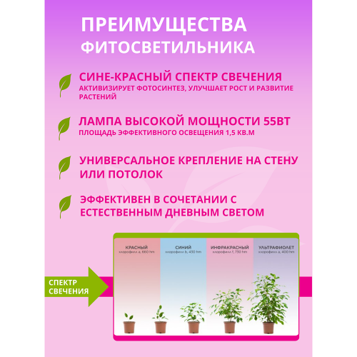 Светильник светодиодный СПБ-110-ФИТО сине-красный спектр 55Вт 1200мм IN HOME