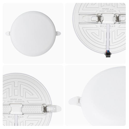 Панель светодиодная встраиваемая безрамочная FLP, 24Вт (18Вт+6Вт), 230В/50Гц, 2040лм, 4000К, IP20, ø170х21мм, круг, 3 режима свечения, регулировка под посадочное отверстие ø55-155мм, алюминиевый корпус Apeyron