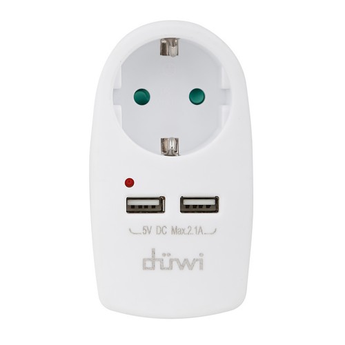 Адаптер розеточный 1 гнездо + 2 USB порта, с заземлением, белый, 16A, 3680Вт, Duwi Фото №1