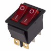 Выключатель клавишный ON-OFF 15А, 250В, с подсветкой, двойной, Красный REXANT