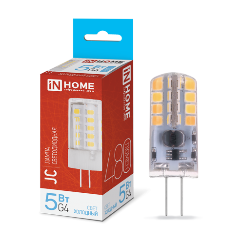 Лампа светодиодная капсульная 5Вт, JC, G4, 6500K, 12В IN HOME