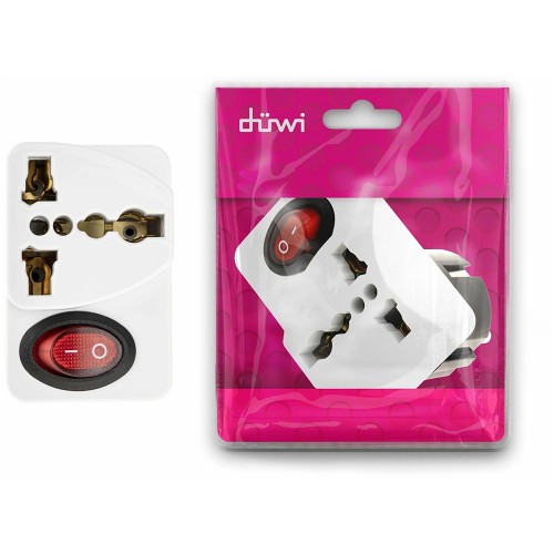 Адаптер с кнопкой, на евро и азиатскую вилку, с/з, 16А, 230В, белый DUWI