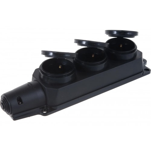 Колодка розеточная 9323 3 гнезда 16A, 230В, IP44, с защитной крышкой, каучуковая IN HOME