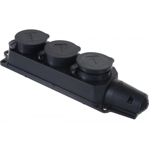 Колодка розеточная 9323 3 гнезда 16A, 230В, IP44, с защитной крышкой, каучуковая IN HOME