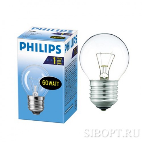 Лампа накаливания каплевидная прозрачная, 60Вт, E27, P45 PHILIPS Фото №1