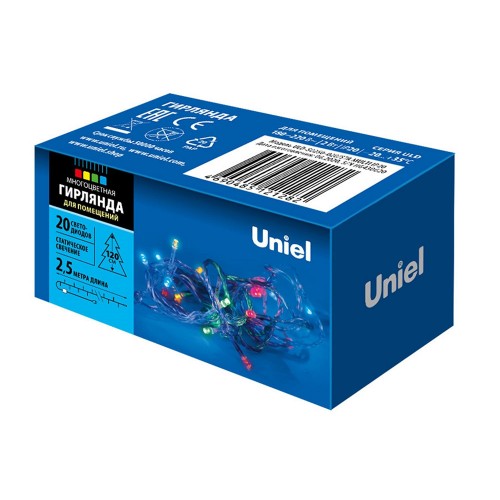 Гирлянда светодиодная "Нить" ULD-S0250-020/STA MULTI IP20 2,5м. 20 светодиодов. Разноцветный свет. Провод прозрачный Uniel