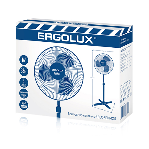 Вентилятор напольный 35Вт, 220В, 125см, Синий + Белый ELX-FS01-C35 ERGOLUX
