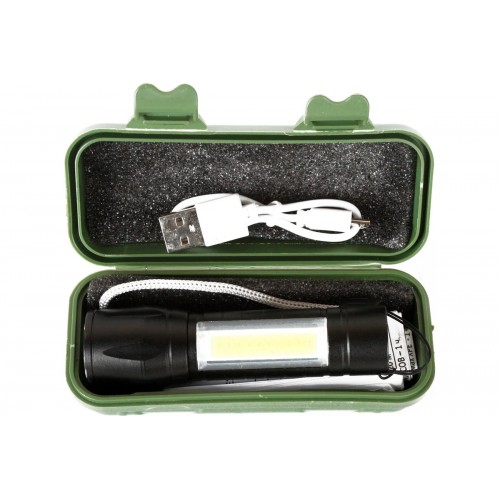 Фонарь светодиодный Чёрный, 1 LED XPE-COB, 3 режима, аккум., Алюминий E1337 UltraFlash