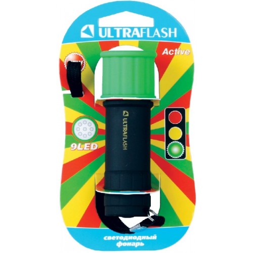Фонарь светодиодный Чёрный + Зелёный, 9 LED, 3xR03, Пластик, блистер LED15001-С ULTRAFLASH