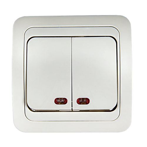 Выключатель двухклавишный 10А, с индикацией, 2123 СП, Белый "CLASSICO" IN HOME