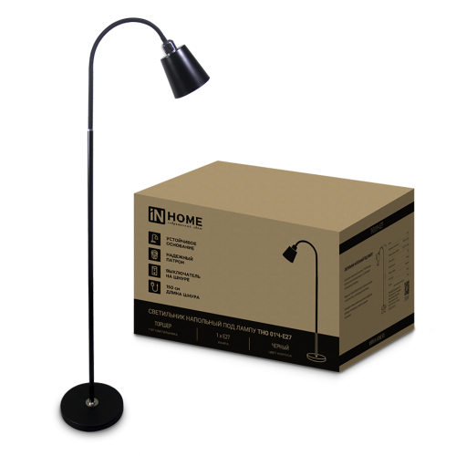 Светильник напольный торшер 60Вт, 230В, E27, Черный ТНО 01Ч IN HOME