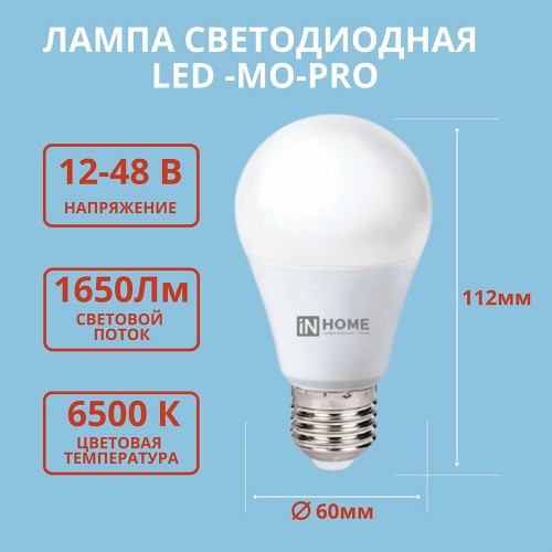 Лампа светодиодная низковольтная LED-MO-PRO 20Вт 12-48В Е27 6500К 1650Лм IN HOME