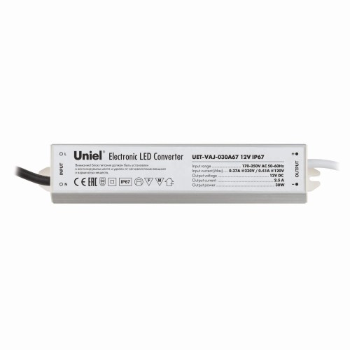 030W UNIEL Блок питания для LED-лент UET-VAJ-030A67 (30W, 12V, 1.25A, IP67)