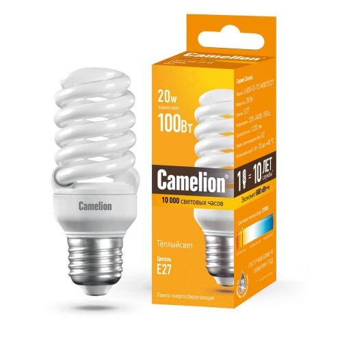 Лампа энергосберегающая 20Вт, T2, E27, 2700K, 220В LH-20-FS-M Camelion