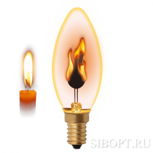 Лампа накаливания винтаж свеча прозрачная, с эффектом пламени, 3Вт, E14, C35 IL-N-C35-3-RED-FLAME/E14/CL Uniel Фото №1