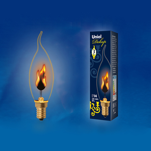 Лампа накаливания винтаж свеча на ветру прозрачная, с эффектом пламени, 3Вт, E14, CW35 (CA35) IL-N-CW35-3/RED-FLAME/E14/CL Uniel