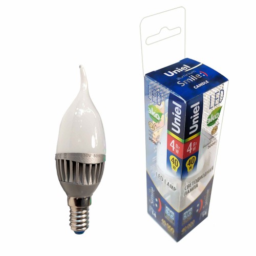 Лампа светодиодная свеча на ветру 4Вт, CA37, E14, 3000K, 220В Aluminium Smile Uniel Фото №1