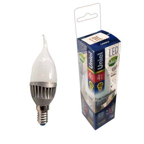 Лампа светодиодная свеча на ветру 4Вт, CA37, E14, 4500K, 220В Aluminium Smile Uniel Фото №1