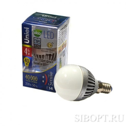 Лампа светодиодная шар 4Вт, G45, E14, 3000K, 220В Aluminium Smile Uniel Фото №1