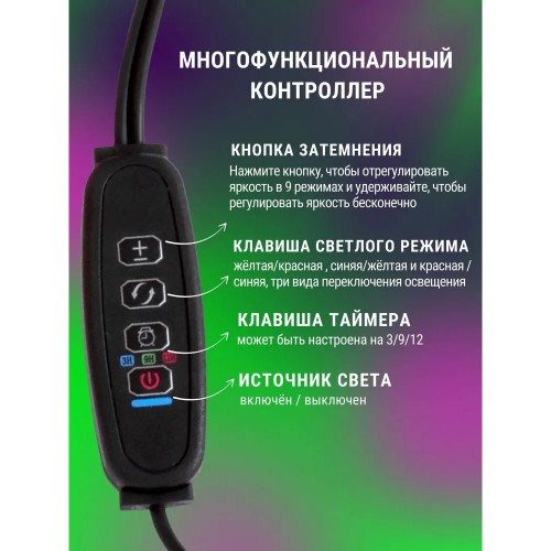 Светильник настольный на прищепке светодиодный СНП-Т2-ФИТО 2П20 20Вт 2 плафона, пульт на шнуре Черный IN HOME