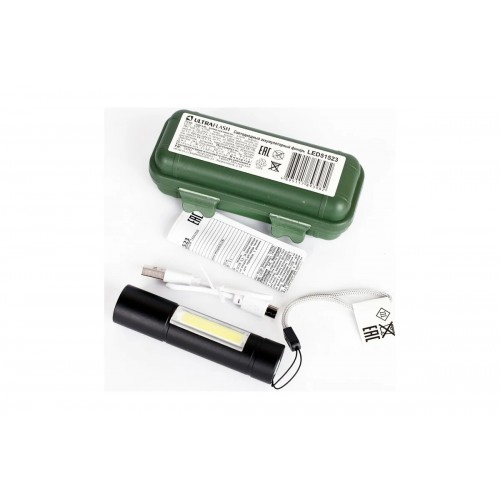 Фонарь светодиодный Чёрный, 2 LED, 3Вт, 3 режима, 4В, аккум., USB, Алюминий 51523 UltraFlash Фото №3
