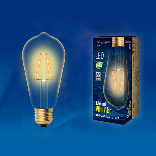 Лампа светодиодная LED-ST64-5W/GOLDEN/E27 GLV22GO Vintage. Форма «конус», золотистая колба. Картон. ТМ Uniel Н