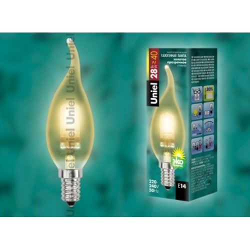 UNIEL Лампа HCL-28/CL/E14 свеча на вет.зол. галоген.*