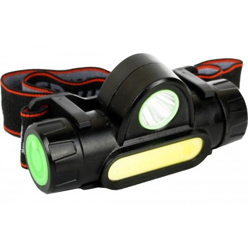 Фонарь светодиодный аккумуляторный налобный Черный, 3Вт XPE + COB LED, 3,7В, 2 режим, Пластик, коробка LED1340 ULTRAFLASH