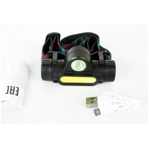 Фонарь светодиодный аккумуляторный налобный Черный, 3Вт XPE + COB LED, 3,7В, 2 режим, Пластик, коробка LED1340 ULTRAFLASH