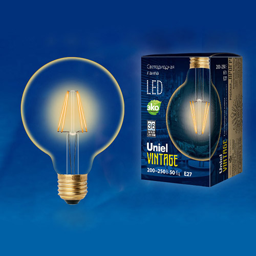 Лампа светодиодная LED-G95-6W/GOLDEN/E27 GLV21GO Vintage. Форма «шар», золотистая колба. Картон. ТМ Uniel