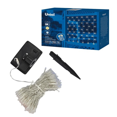 Садовый занавес на солнечной батарее. 192 светодиода. Теплый белый, USL-S-131/PT1515 WARM WHITE CURTAIN Uniel