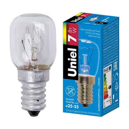 Лампа накаливания для холодильника и швейных машин 7Вт IL-F25-CL-07/E14 Uniel Фото №1