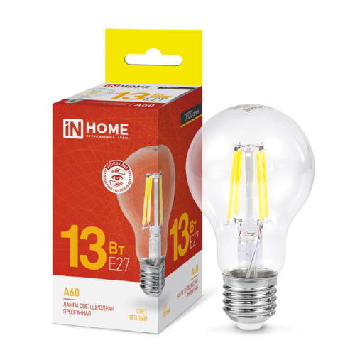 Лампа светодиодная филамент13Вт, A60-deco, E27, 3000K, 230В deco In Home