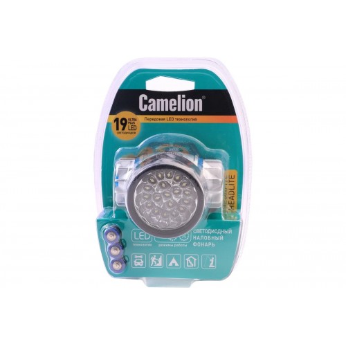 Фонарь светодиодный налобный Металлик, 19LED, 3xR03 в комплекте, 4 режима, Пластик, блистер LED5323-19Mx Camelion