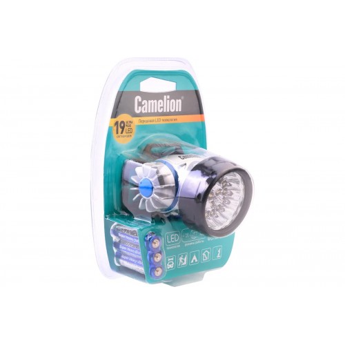 Фонарь светодиодный налобный Металлик, 19LED, 3xR03 в комплекте, 4 режима, Пластик, блистер LED5323-19Mx Camelion
