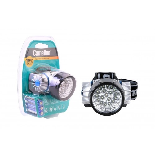 Фонарь светодиодный налобный Металлик, 19LED, 3xR03 в комплекте, 4 режима, Пластик, блистер LED5323-19Mx Camelion