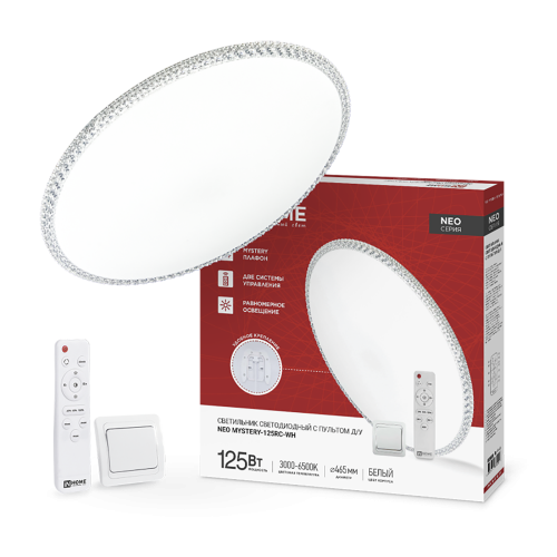 Светильник светодиодный NEO MYSTERY-125RC-WH 125Вт 230В 3000-6500K 10000Лм 460x67мм с пультом ДУ белый IN HOME