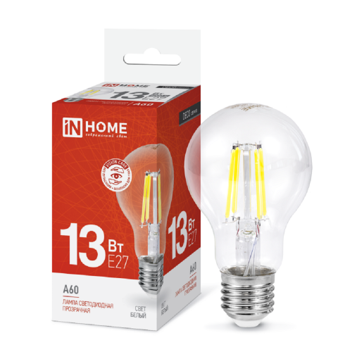 Лампа светодиодная филамент13Вт, A60-deco, E27, 4000K, 230В deco In Home