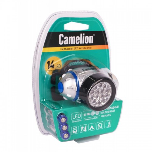 Фонарь светодиодный налобный Металлик, 14LED, 3xR03 в комплекте, 4 режима, Пластик, LED5312-14F4 Camelion Фото №1