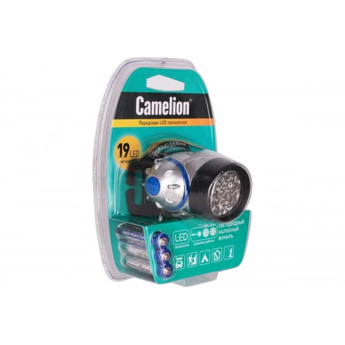 Фонарь светодиодный налобный Металлик, 19LED, 3xR03 в комплекте, 4 режима, Пластик, LED5313-19F4 Camelion