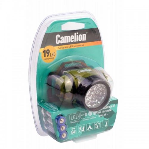 Фонарь светодиодный налобный Камуфляж, 19LED, 3xR03 в комплекте, 4 режима, Пластик, блистер налоб LED5313-19F4ML Camelion