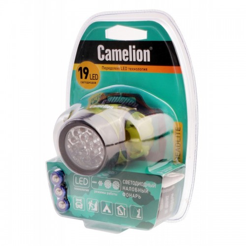 Фонарь светодиодный налобный Камуфляж, 19LED, 3xR03 в комплекте, 4 режима, Пластик, блистер налоб LED5313-19F4ML Camelion