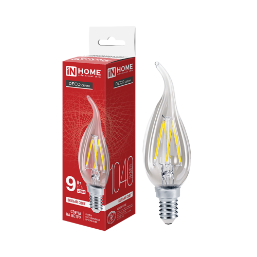 Лампа светодиодная свеча на ветру 9Вт, CW35-deco, E14, 4000K, 230В VC IN HOME