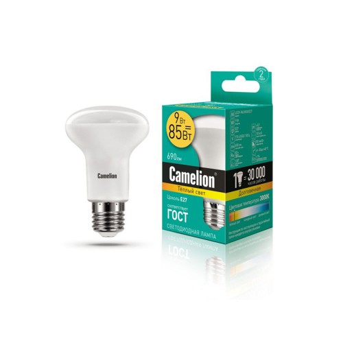 Лампа светодиодная рефлекторная 9Вт, R63, E27, 3000K, 220В Camelion Фото №1