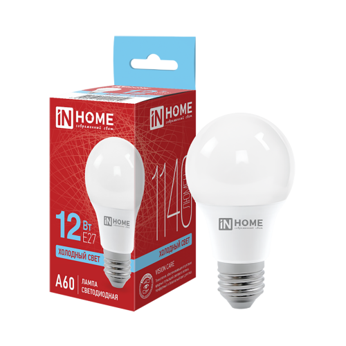 Лампа светодиодная LED-A60-VC 12Вт 230В Е27 6500К 1140Лм IN HOME
