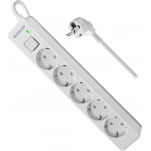 Удлинитель с сетевым фильтром DFS 133 3 м, белый, 5 розеток DEFENDER Фото №1