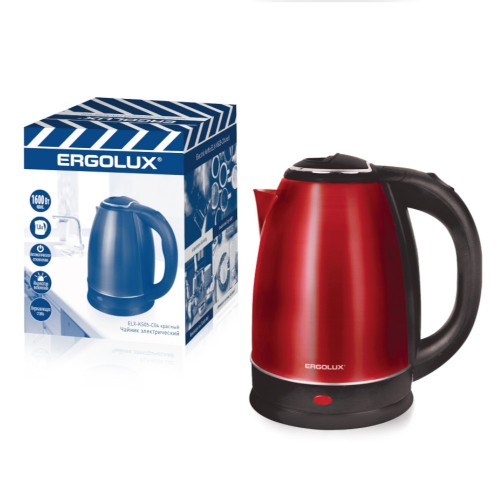 Чайник 1.8л, 1600Вт 160-250В Нержавеющая сталь, Красный PROMO ELX-KS05-C04 ERGOLUX