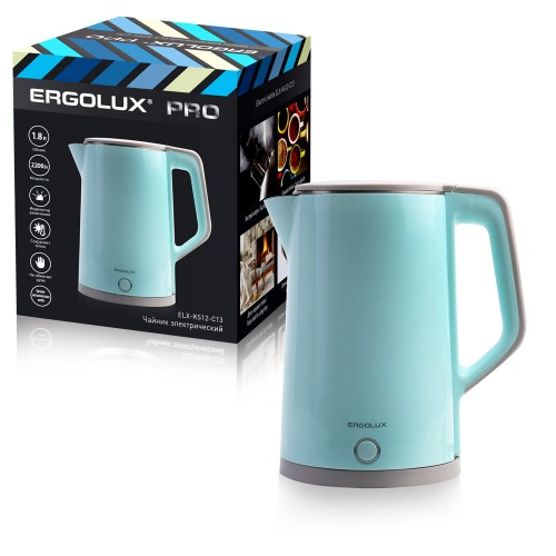Чайник ELX-KS12-C13 голубой PRO (нерж.сталь/пластик, 1.8л, 220-240В, 2200 Вт) ERGOLUX