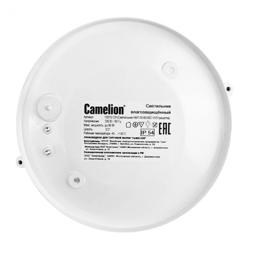 Светильник влагозащищенный 60Вт, 230В, до 130°С, Белый "Решетка" (НБП 03-60-002 УХЛ1) 1301S C01 Camelion Фото №4